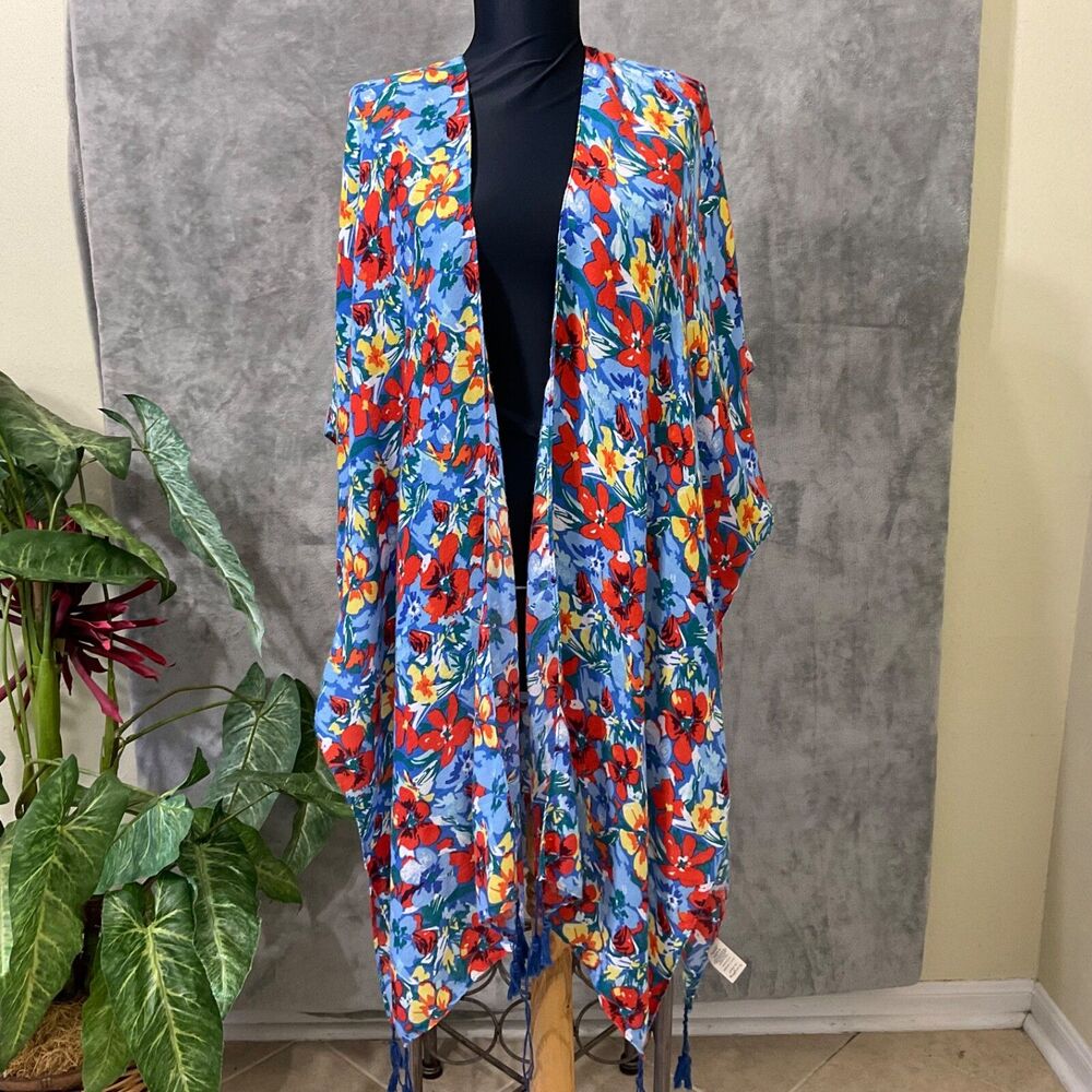 Anthropologie Do Everything in Love Open Front Kimono Cardigan Floral OS tassels